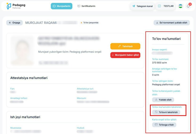 DIQQAT: Pedagoglar attestatsiyasi uchun to‘lov qilishning so‘nggi kuni!
